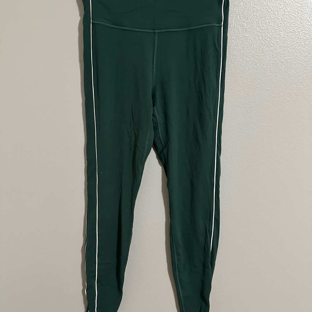 All in Motion leggings Dark Green with white stripes down the sides